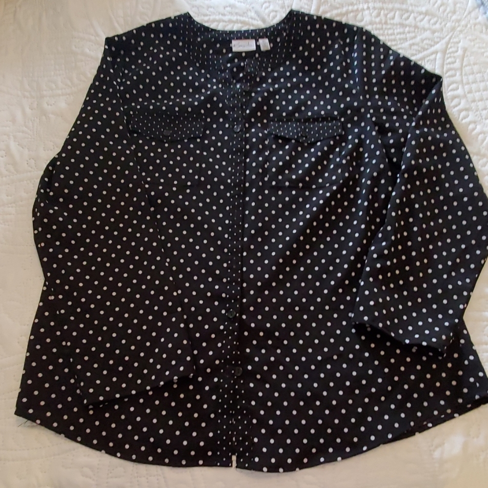 Kim Roger's navy with white dots blouse size LP